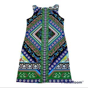 Nicole Miller Sleeveless Shift Dress, green geometric, size small